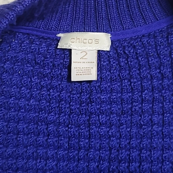 Chico's Woolen 3/4 Sleeve Royal Blue Wool Blend Granny Cardigan Sweater - Picture 9 of 13